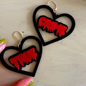 Vinca handmade acrylic earrings door knocker true crime Halloween heart